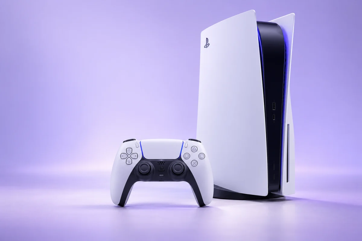 PlayStation 5 с контроллером DualSense — иллюстрация